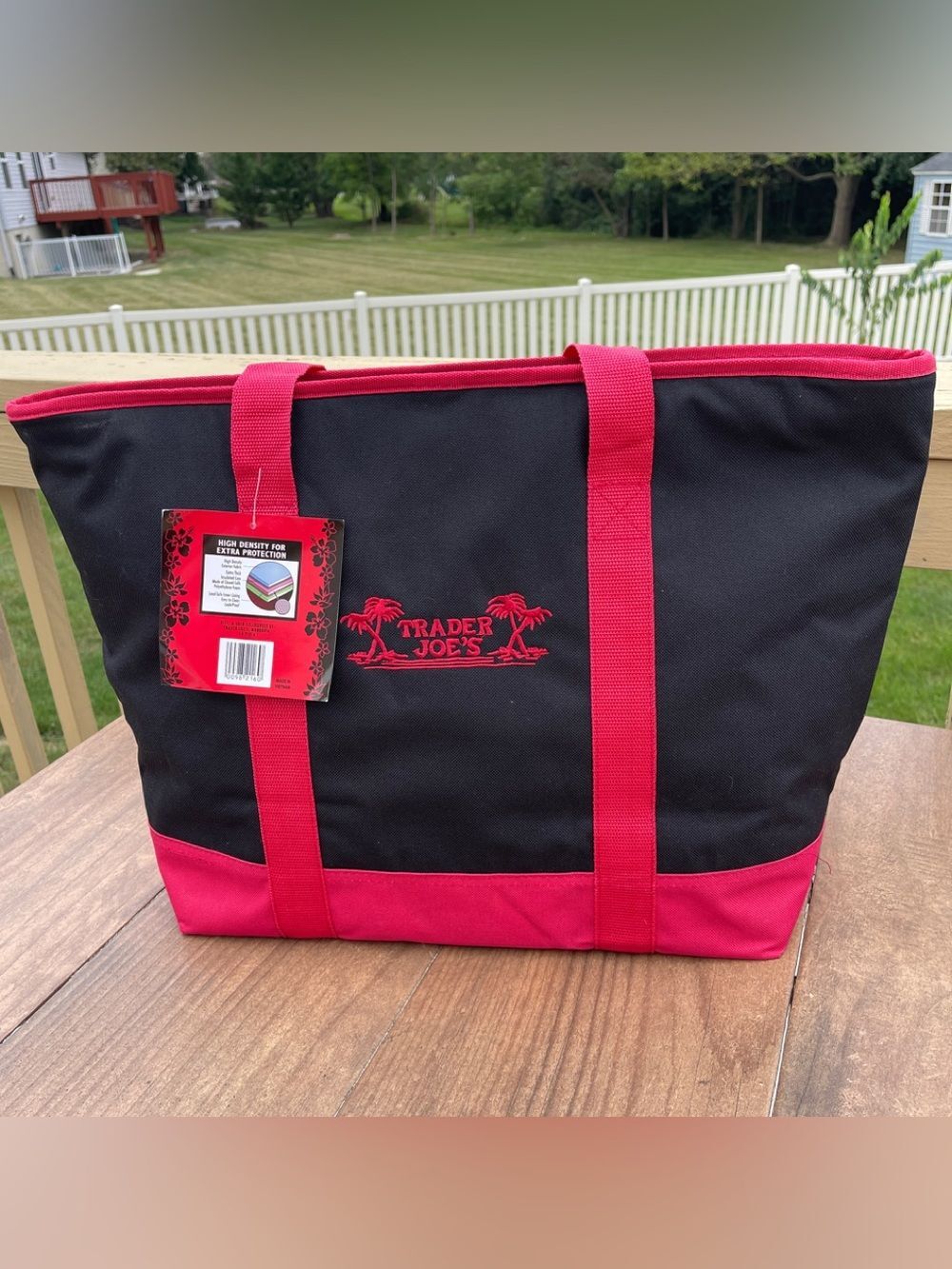 Trader Joe's Large Reusable Insulated Grocery Cooler Tote Bag Black Red